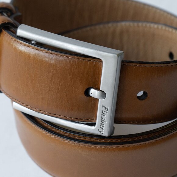 FInsbury Tan Leather Western Belt Minimalist Quiet Luxury Camel Silver Belt - Picture 10 of 11